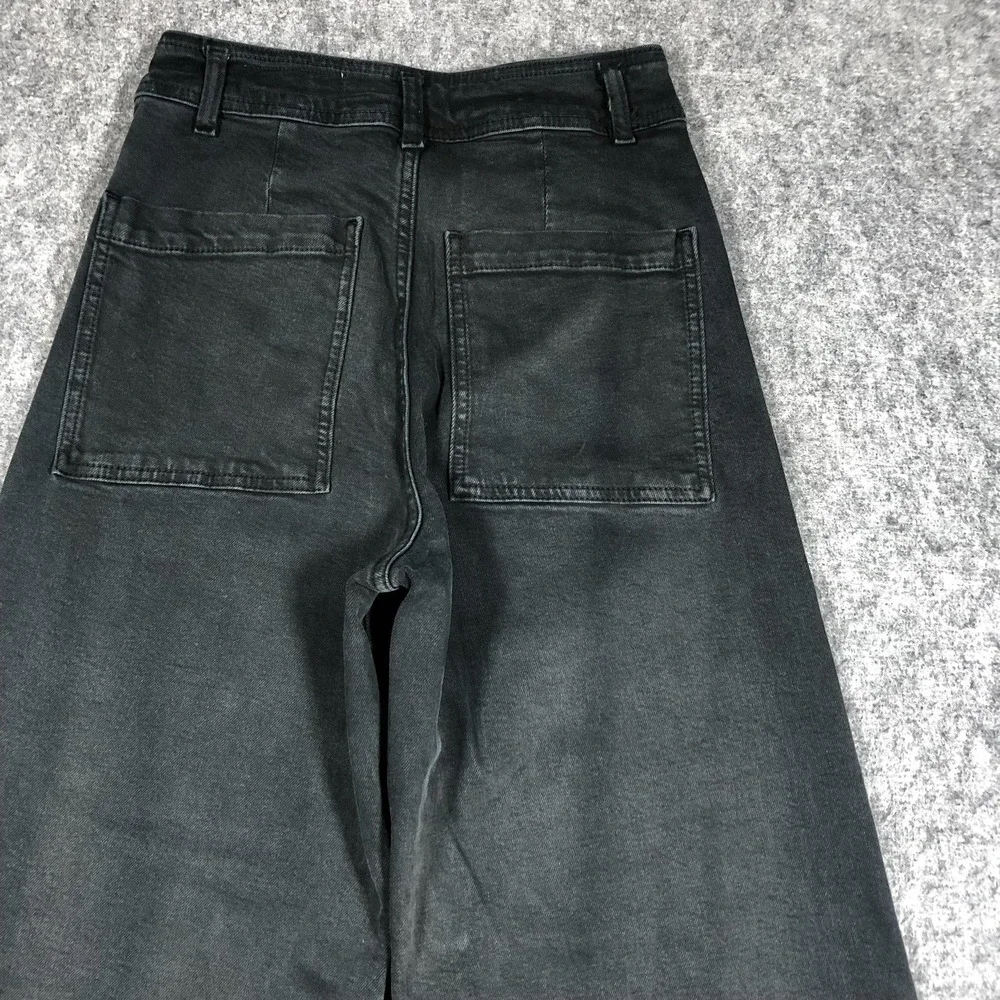 Zara Jeans Womens 4 Black Dark Wash High Rise Relaxed Wide Leg Raw Hem Denim - Picture 15 of 16